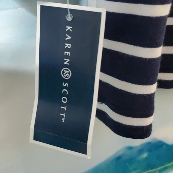 KAREN SCOTT Callie Asymmetrical stripes 3/4 Sleeves Boat neck women's top size S - Picture 5 of 5